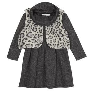 RARE EDITIONS Toddler Girls Cowl Neck Dress and Animal Print Fur Vest 5